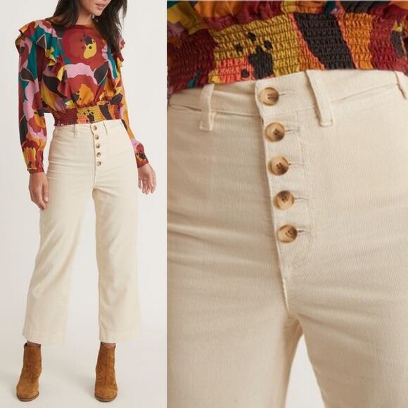 Marine Layer Bridget Exposed Button Crop Wide Leg Corduroy Pants US 14 - Picture 10 of 10